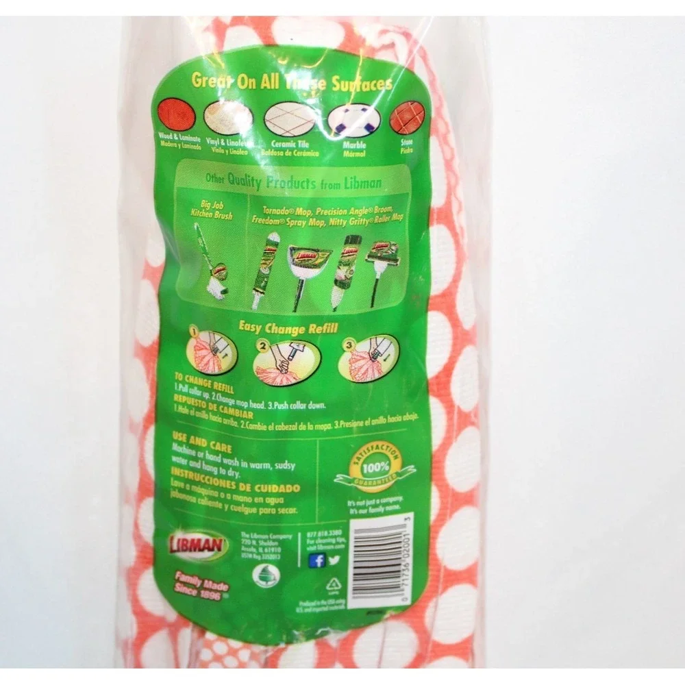 Libman Wonder Microfiber Mop Refill Reusable Machine Washable Easy Change NEW
